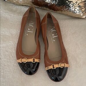 $375 AGL Italy Monica Soft Leather Cap Toe Ballet Flats Shoes Loafers